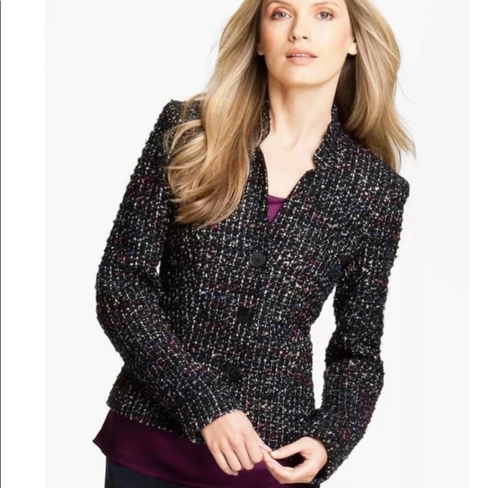 Sz 10 Lafayette 148 tweed jacket. Blue, black & light color.  New & never worn!